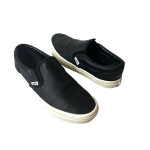 Vans Slip On Skateboard Shoes Black Leather Women's 7.5 Low Top Sneakers Men's 6